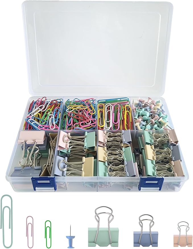 664 Pcs Paper Clips and Binder Clips Kit Assorted Sizes Colored Office Clips Set Small Medium Large Push Pin for Office and School Supplies