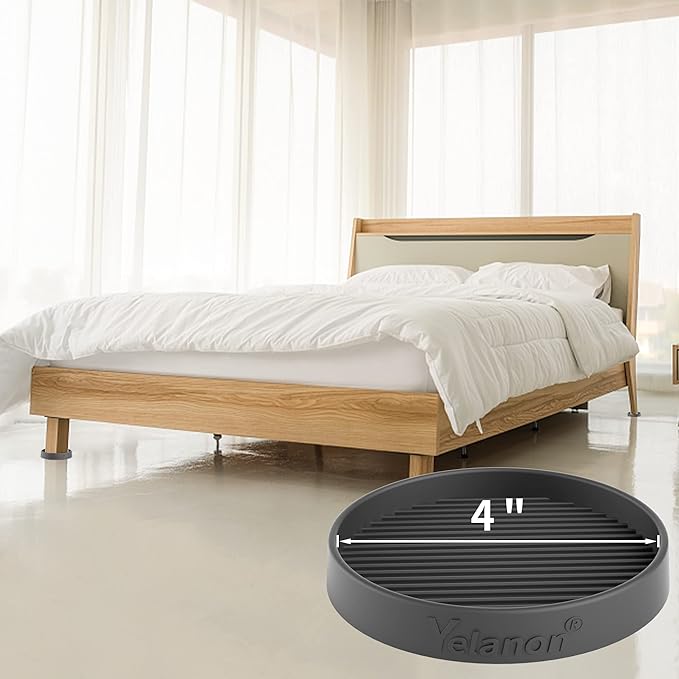 Yelanon Furniture Coasters - 4 Pcs 4”Round Furniture Caster Cups - Non Slip Pads Hardwood Floors Non Skid Grippers Rubber Furniture Feet - Anti Slide Floor Protector for Bed Couch Stoppers Black