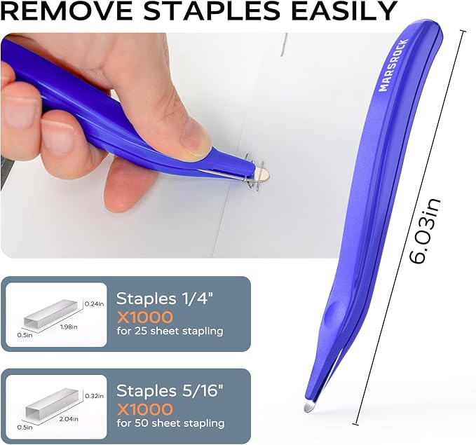 Marsrock Desktop Stapler, Swing-Arm Swivel Stapler, 50 Sheet Capacity, 2000 Staples and Staple Remover, Rotatable Heavy Duty Staplers for Office, Home, Classroom, Booklet, Book Binding, Blue