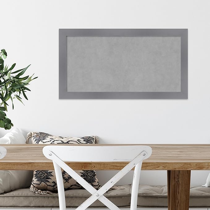 Amanti Art Grey Framed Magnetic Board 14x26 Small Vision Board for use with Magnets, 100% Metal Sheet to Display Items as Office Decor or for Home Organization in mudroom, Kitchen or Kids Room