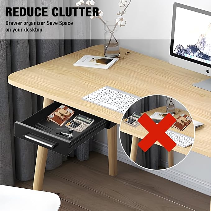 UNITEDPOWER Under Desk Drawer Storage, Pull-Out Office Hidden Counter Drawer, Metal Sliding Organizer Mount Below Table, Optional Bracket Height, Black