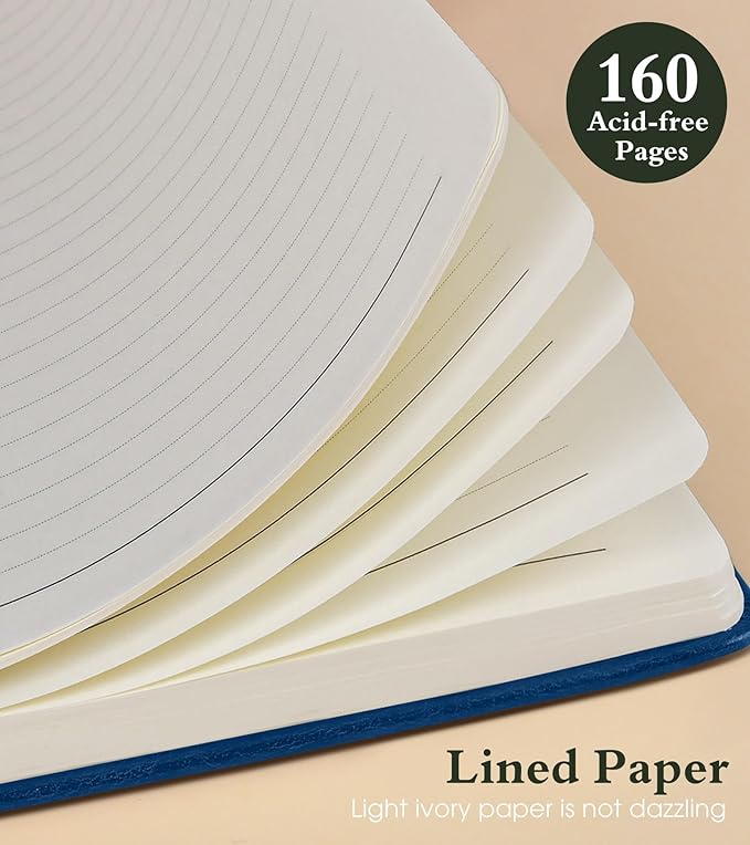 PAIBAS Lined Journal Notebook for Women Men, 160 Pages, A5 Hardcover Vintage Leather Journaling Notebooks for Work, School, Note Taking, Travel, Bible Study, Daily Diary for Writing 5.8"x8.5" (Navy)