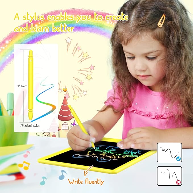 BUKEBU Toddler Toys for 3-6 Years Old Girls Boys, LCD Writing Tablet 8.5 Inch Doodle Board, Electronic Drawing Tablet, Drawing Pads,Travel Gifts for Kids Age 3 4 5 6 7 Year Old Girls Boys (Yellow)