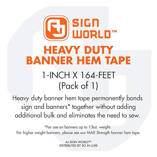 AJ Sign World (1-Pack 1" Heavy Duty Banner Hem Double Sided Permanent Tape (1-Inch x 164-Feet/54.5 Yards)