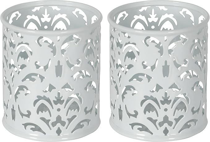 EasyPAG White Pen Holder for Desk, 2 Pack Round Pen Organizer, Brush Holder for Vanity, Metal Pencil Cup Organizer for Home, Office, Classroom, School