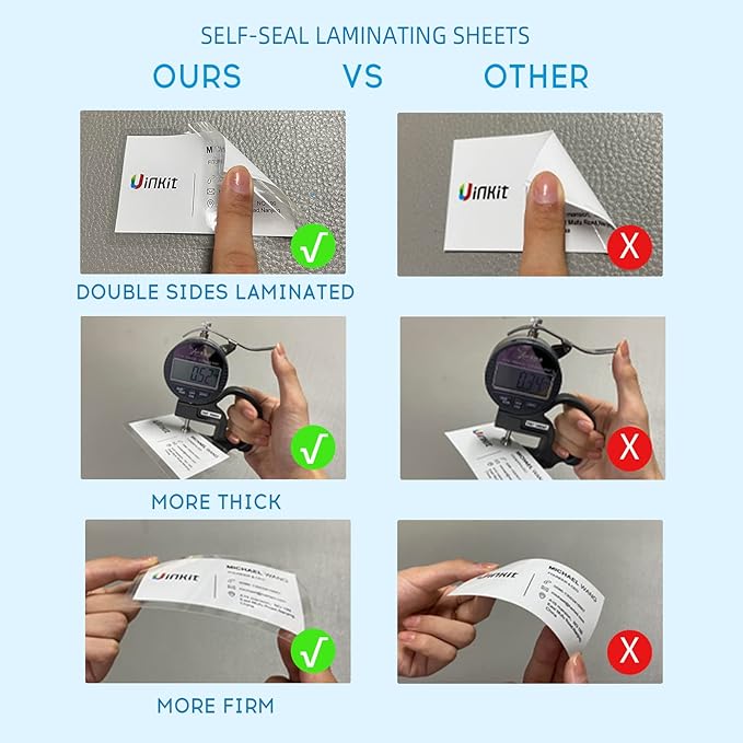 Uinkit 10Mil 20Pack 5”x7“ Double-Sided Self-Sealing Laminating Pouches, Thick for Certificates, Art Prints, Diplomas, Menus, Premium Display Protection with Crystal Clear Gloss Finish - No Machine