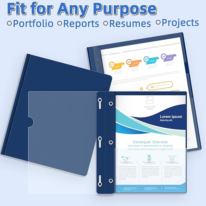 HAUTOCO 30 Pack Plastic Report Covers with 3-Prong Fasteners Clear Front Presentation Folders Resume Folders for 8.5x11 Letter Size Paper, Document Report Cover for School Office Business, Navy Blue