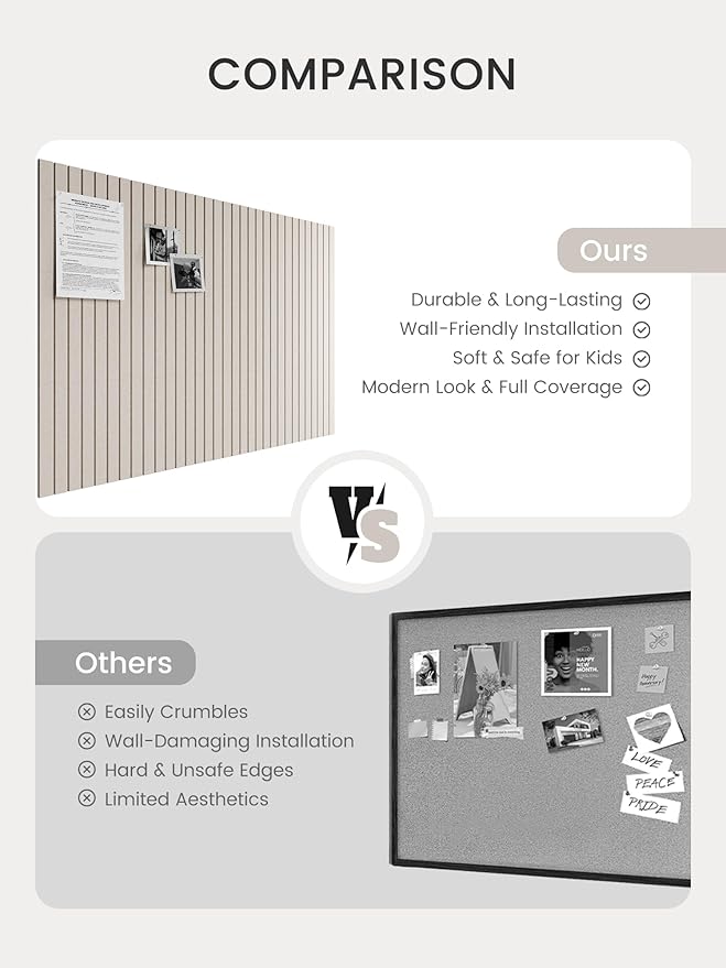 Bumusty Large Cork Board Alternative-47 x35 Felt Bulletin Board Tiles, with 30 Pushpins, 70 Adhesive Tabs, 12-Pack Slat Wall Paneling, Cork Boards for Office Push Pin Board Felt Board-Oatmeal