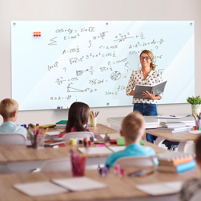 MaxGear Glass Whiteboard Wall Mounted, Frameless Magnetic Dry Erase Board, Tempered Glass, Steel-Backed, Non-Porous Smooth Surface, Floating Design, Accessories Included, for Office Home Classroom