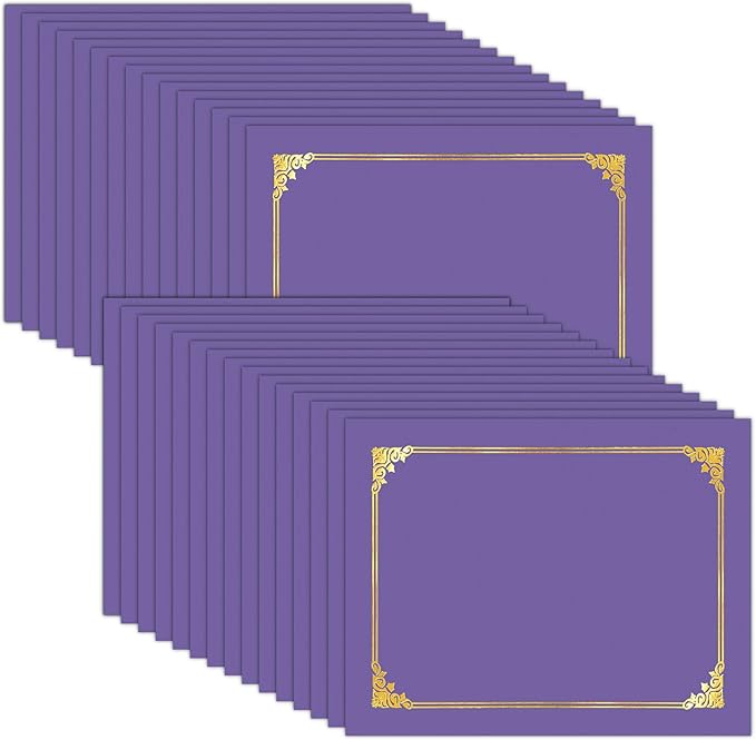 HAUTOCO 30 Packs Certificate Holders, Purple Diploma Holders, Document Award Covers Certificate Folders with Gold Foil Border for 8.5x11 Letter Size