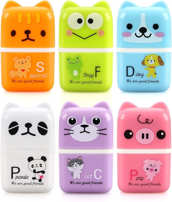 Tamaki 6 Pack Erasers for Kids, Cute Erasers with Cover and Roller, Pencil Rubber Eraser for Party Favors Gift Supplies (Model B)