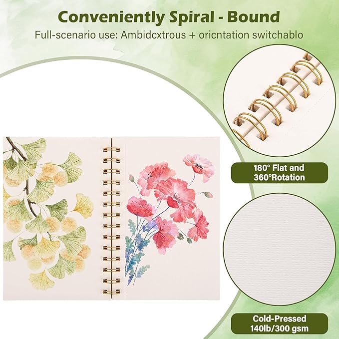 2-Packs Watercolor Paper Pad 3.5x5.5 Inch | 30 Sheets 140lb/300g,Spiral-Bound, Tear-Resistant & No-Bleed | Artist-Grade for Water Color Paper/Ink | Compact Travel Sketchbook (Adults,Beginners)