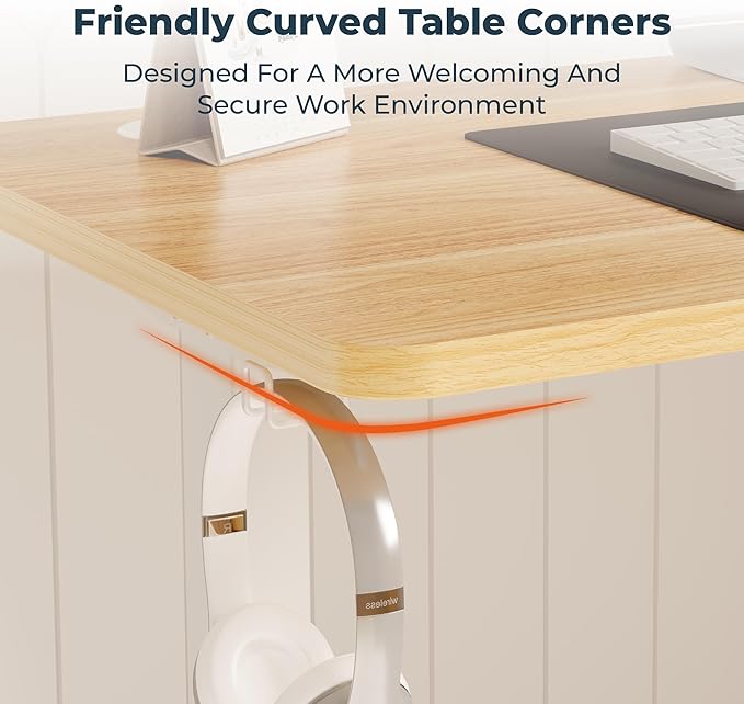 Adjustable Stand Up Desk with Memory Preset,Electric Standing Desk 55x 24 Inch Home Office Desk Computer Workstation Sit Stand Desk, Splice Maple Top + White Frame