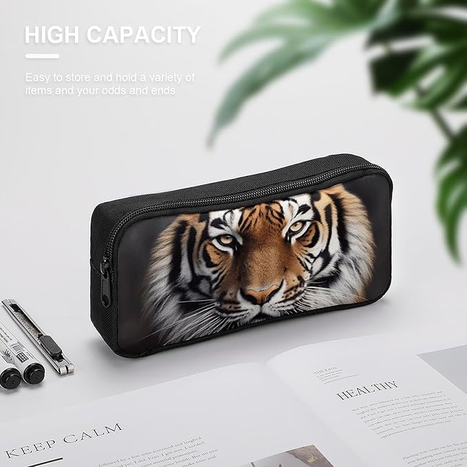 BWQJKUO Pencil Pen Case, Tiger Printed Pouch Big Capacity Pen Bag with Zipper Durable Stationary Storage Bag