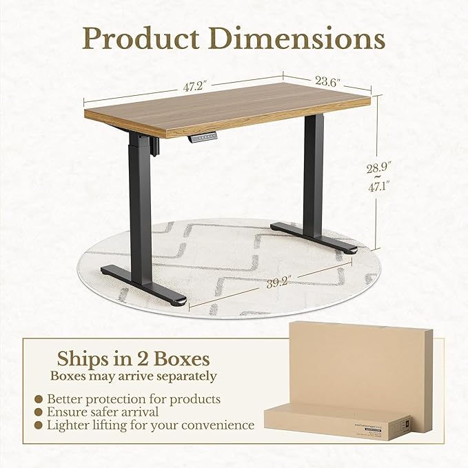 ErGear Height Adjustable Electric Standing Desk, 47.2 x 23.6 Inches Sit Stand up Desk with 1.18" Thickness Whole-Piece Desktop, Memory Computer Home Office Desk (Natural Rattan)