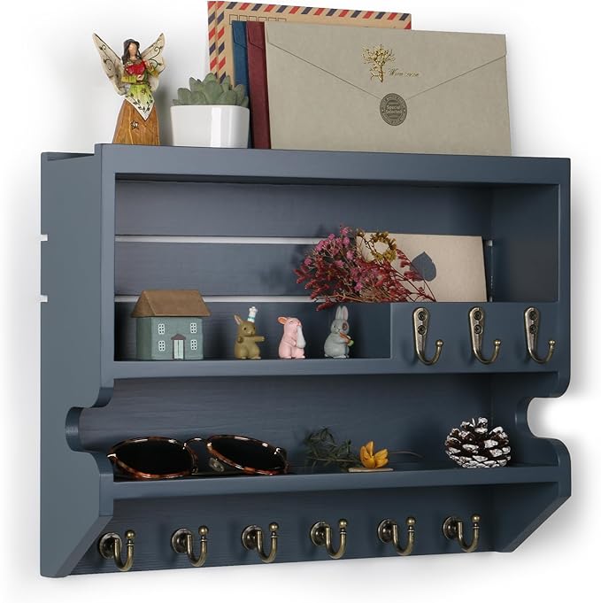 Innovation Key Holder for Wall, Mail Organizer with Key Hooks, Keys Holder on Wall, Gray