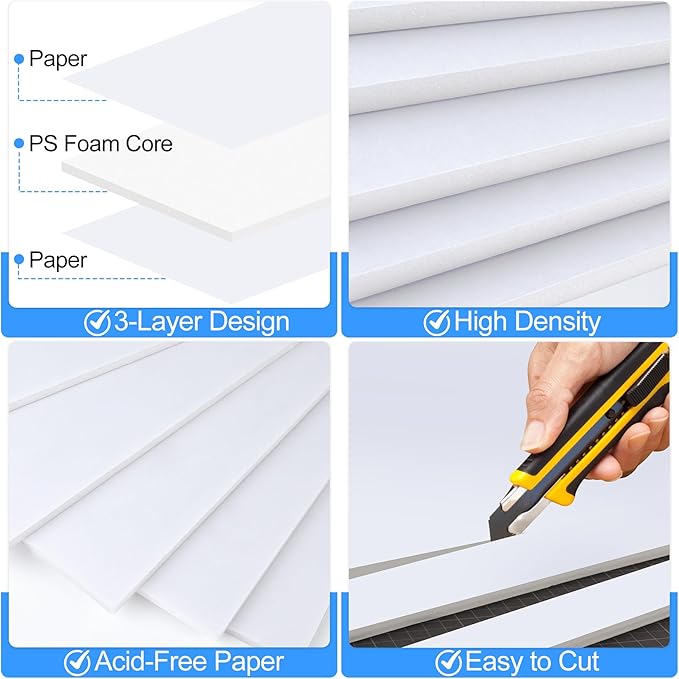 ToLanbbt 12 Pack White Foam Board, 20 x 30 x 3/16" Thick Foam Core Acid Free Poster Foamboard for Art Craft Projects, Painting, Displaying, Signage, Wedding, School