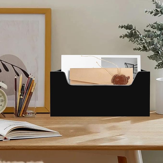 Mail Holder for Table, Acrylic Letter Holder Box for Desk or Wall Mount, Mail Organizer Countertop, Black