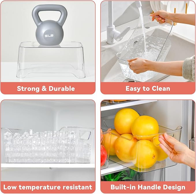 AntStep Clear Plastic Storage Bins - 12 Pack Pantry Organizers and Storage, Clear Pantry Organizer Bins, X-Large Plastic Containers with Handle for Kitchen,Freezer,Cabinet,Closet,Bathroom Under Sink