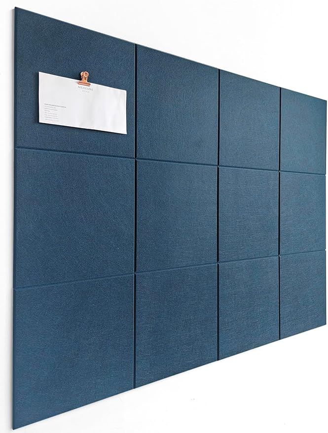 DECORITA Blue Felt Bulletin Board 47"x35" | Large Cork Bulletin Board Alternative for Office, Home & Classroom | Felt Wall Tiles (12-Pack) | Blue Classroom Decor Office Supplies | Prussian Blue