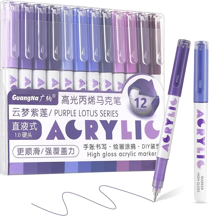 kander Acrylic Gel Pens, 12 Colors Highlighter Acrylic Gel Ink Pens with Bullet Tip,Strong Coverage, Large Ink Capacity, Multi-Purpose Paint Pens for Rock Painting, Crafts, DIY, Art Supplies