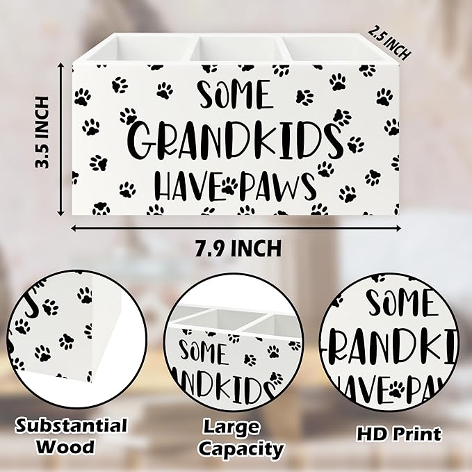 QZQE Dog Grandparents Gifts Pen Pencil Holder Organizer for Desk, Some Grandkids Have Paws Wooden Box Signs Decorations for Home Office Desk Tabletop, Dog Grandma Grandpa Gifts