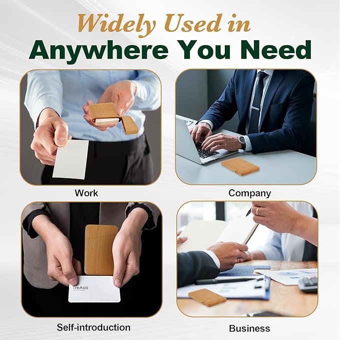 Yookin Wood Business Card Holder Wooden Magnetic Business Card Case Portable Simple (Cherry)