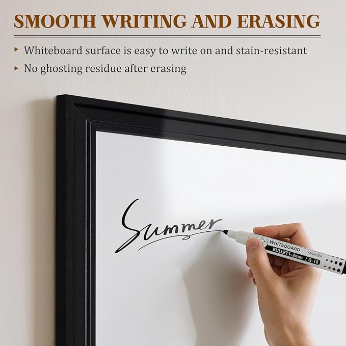 Large White Board for Wall, 36'' x 24'' Magnetic Dry Erase Board, Decorative Whiteboard, Black Vintage Wooden Frame