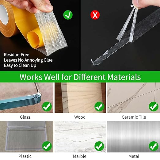 MILEQEE Double Sided Tape Heavy Duty,1in x 33FT(10m), Universal High Tack, Strong Wall Adhesive with Fiberglass Mesh, Super Sticky Resistente Clear Tape, Easy Use Transparent Tape School Supplies