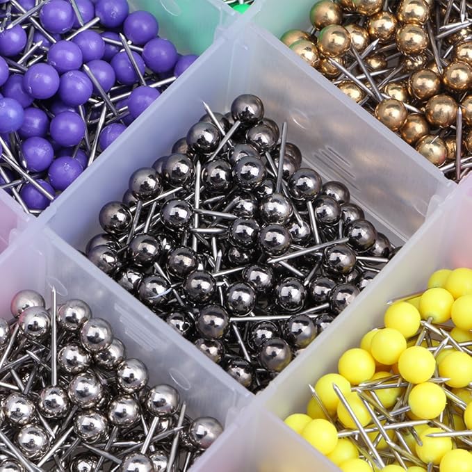 Yalis Push Pins Marking Map Tacks 1/8-Inch Plastic Beads Head, 15 Assorted Colors, 1500-count