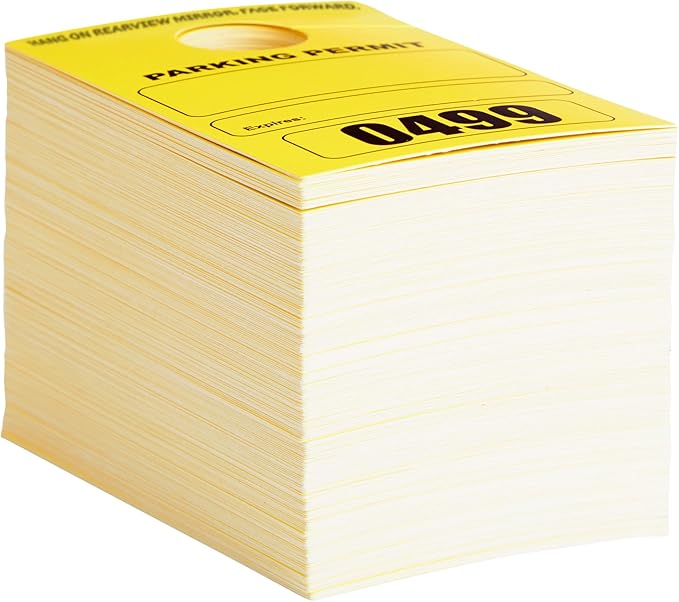 Juvale Rectangular Parking Permit Hang Tags - Sequentially Numbered Parking Passes - Writable Blank Car Passes - High-Visibility Yellow Hang Tags - 3 x 5 in, Yellow, Pack of 500