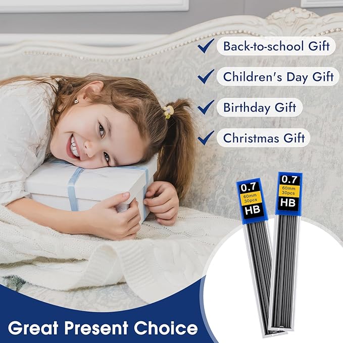720 pcs 0.7 mm Lead Refills, Mechanical Pencil Lead HB, Break Resistant Pencil Refills, Black, 24 Tubes, 30 Pieces per Tube
