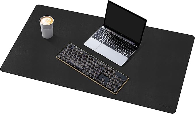 Mydours 36" x 16" Large PU Leather Desk Pad with Non-Slip Suede Base, Black Waterproof Mouse Pad, Spacious Surface for Keyboard & Laptop, Office Home Gaming Desk Protector, Easy Clean Smooth Cover