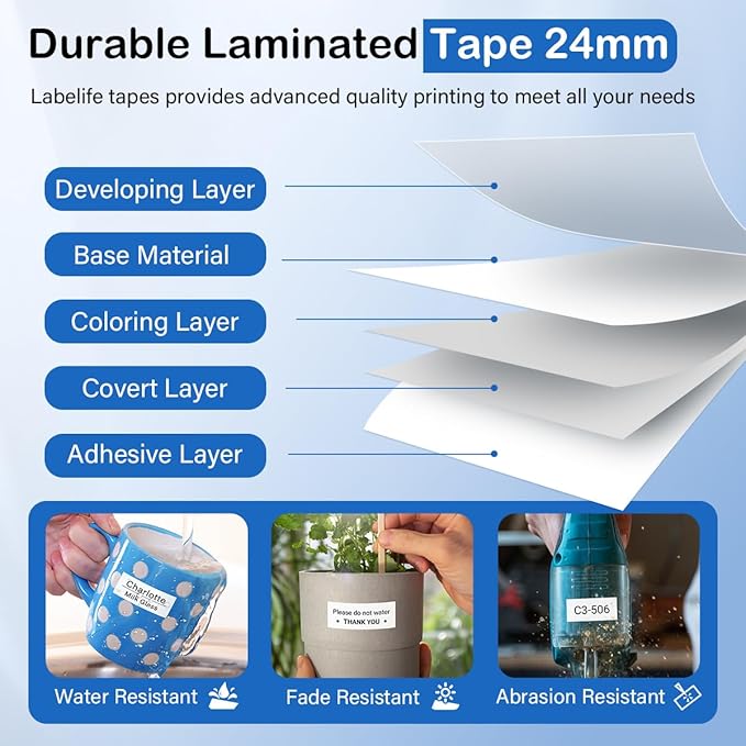 Labelife 8-Pack TZe-251 TZe TZ Tape 24mm 0.94 Compatible with Brother P Touch Label Maker Tape 24mm .94 Laminated White TZe251 TZ-251 1'' for Brother PT-D600 PT-D610BT PT-P710BT P700 P750W