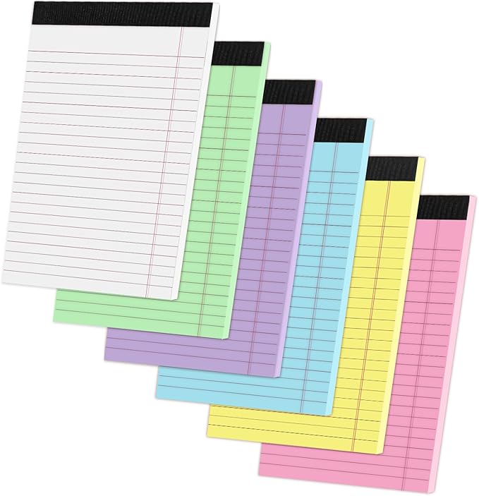 Thboxes 6 Packs Legal Pads 5x8, Totally 180 Sheets Colored Legal Pads 5x8 College Ruled Writing Pads Small Note Pads 30 Sheets/Pad Tablets Lined Notepad for School, Office, To-Do Lists