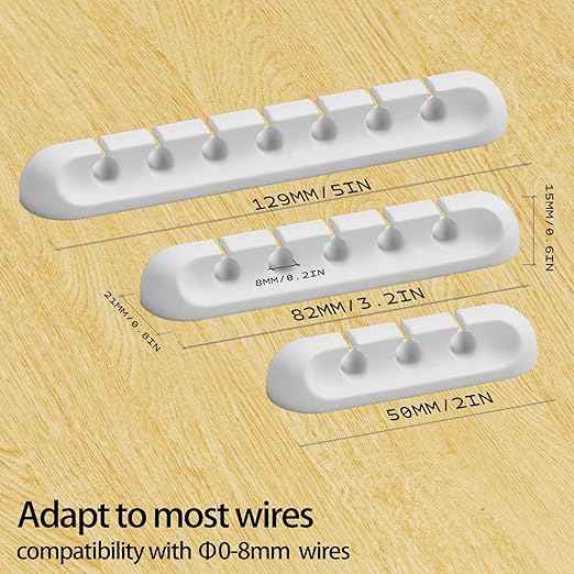 Apromisith USB Cable Organizer Clips Cord Holder,10 Packs (3-5-7-Slots) White Self Adhesive Desk Cord Cable Management