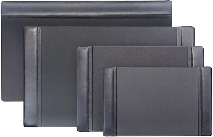Dacasso Black Leather 22" x 14" Side Rails Desk Pad