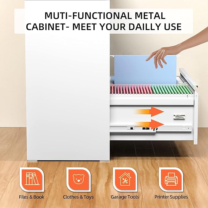 INTERGREAT Lateral File Cabinet 2 Drawer, White Metal File Cabinets for Home Office, Locking File Cabinet for Letter/Legal/F4/A4 Size Hanging Files, Easy Assembly