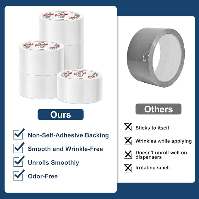 Ealyder Tape Transparent Packing Tape 2 inch x 60 Yards, 6 Rolls with Dispenser – Clear Heavy-Duty Parcel Tape for Secure Packaging, Total 360 Yards