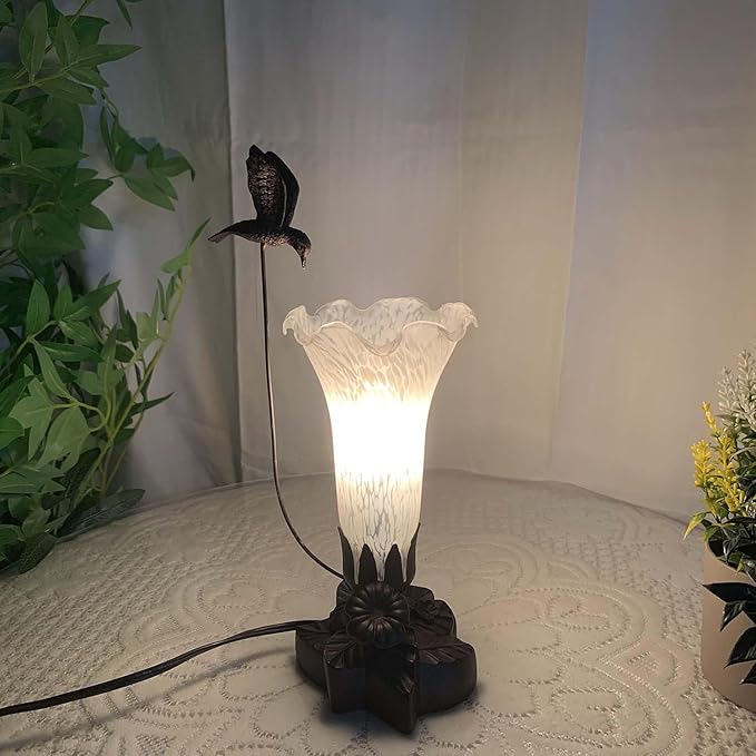 Bieye LS10 Lily Flower Blown Glass Lampshade (White, Opening I.D. 1.26" x O.D. 1.5")