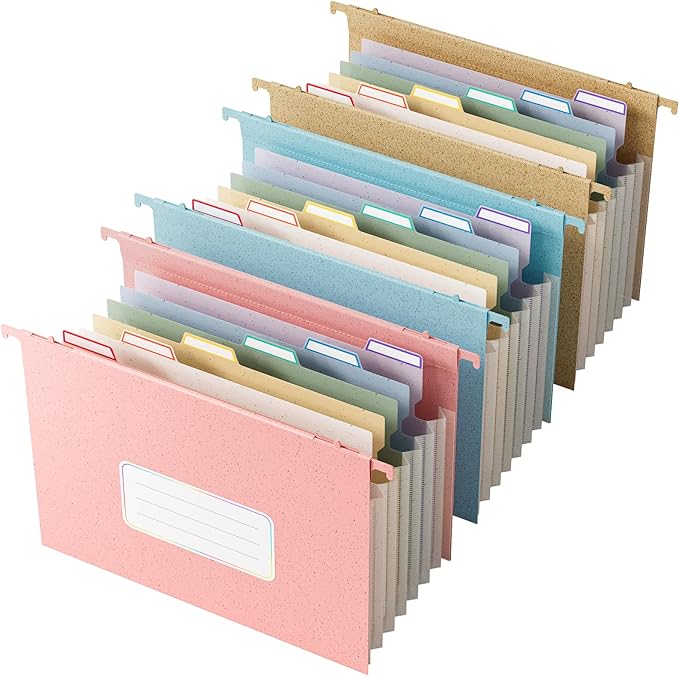 EcoStash Wheat Straw Expanding Hanging File Folders, 3 Color File Organizer, 1.2" Accordion Pockets, Large Capacity, Letter Size for Filing Cabinet, 100% BPA Free, Return to Nature, Healthy Living