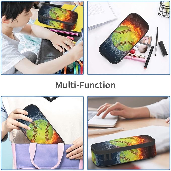 Softball Ball Pencil Case Big Capacity Storage Pencil Pouch Stationery Bags With Zipper Portable Pen Holder Box Organizer For Boys Girls Teens Student College School Office Supplies