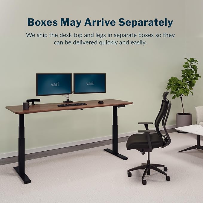 Vari Classic Electric Standing Desk - VariDesk Height Adjustable Sit/Stand Desk - Dual Motor with Memory Presets, Stable T-Style Legs - Gaming or Home Office Workstation - 72”x30”, Walnut/Black