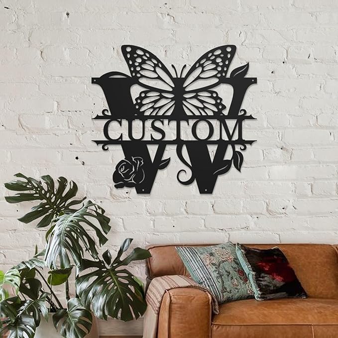 Personalized Custom Letter Name metal Signs,Custom Black Letter Monogram Wall Art Decor,Metal Signs Plaques Outdoor wall Decorative Signage (W)