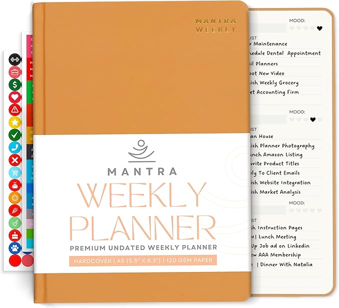 Mantra Planner 2026 Planner, Daily Journal & Gratitude Journal All-In-One with To Do List, Self Care Prompts & Habit Tracker - 5 x 8 - Orange