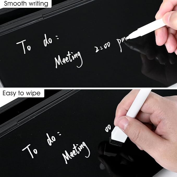 Varhomax Glass Desk Whiteboard Gray with Calculator, Desktop Organizer Dry Erase White Board with Storage, to Do List Memo Notepad for Home Office and School Supplies