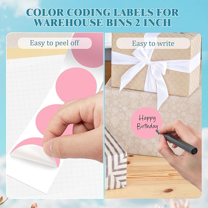 2 Inch Round Color Coding Labels (500 Count) - Pink Dot Stickers Circle Labels with Dispenser Box for Warehouse, Filing, Industrial, Office Organization