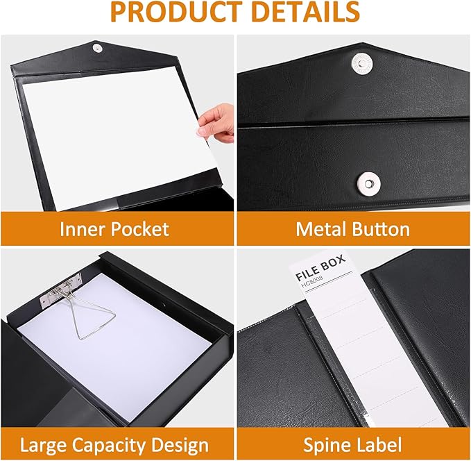 HUA JIE A4 Storage File Boxes Plastic Archives Cases with Clip, PVC File Folder Organizer Document Storage Filing Box for office,32.5×6.5×24 cm, Black(Pack of 6)