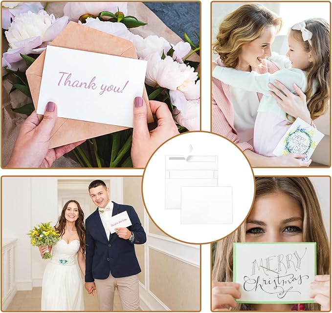 Silunkia 100 Packs White Note Cards and Envelopes 4.25 x 5.5 Heavyweight Flat Cardstock and A2 Envelopes Printable Self Seal for Greeting Cards, Thank You Notes, Baby Showers
