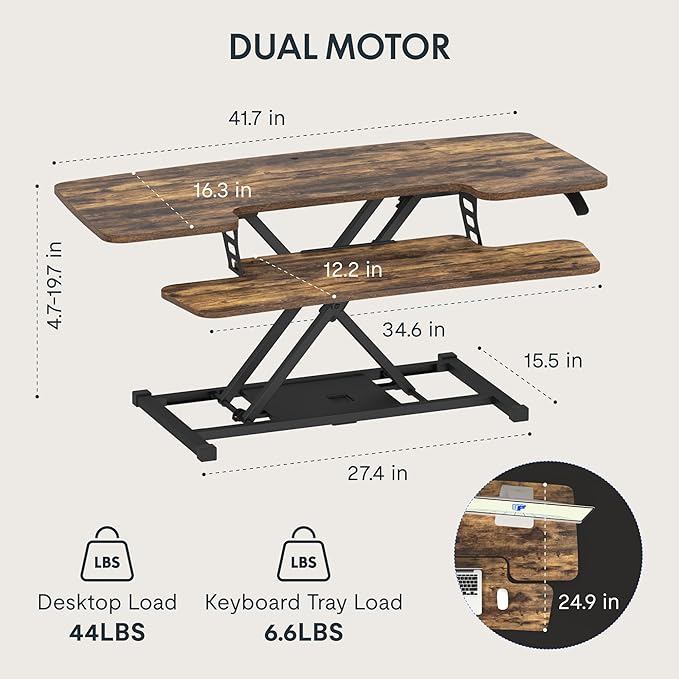 FLEXISPOT FLXISPOT 42-inch Standing Desk Converter, Sit to Stand Dual Monitor and Laptop Workstation with Wide Keyboard Tray, Rustic Color